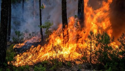 Im Wald brennendes Wildfeuer