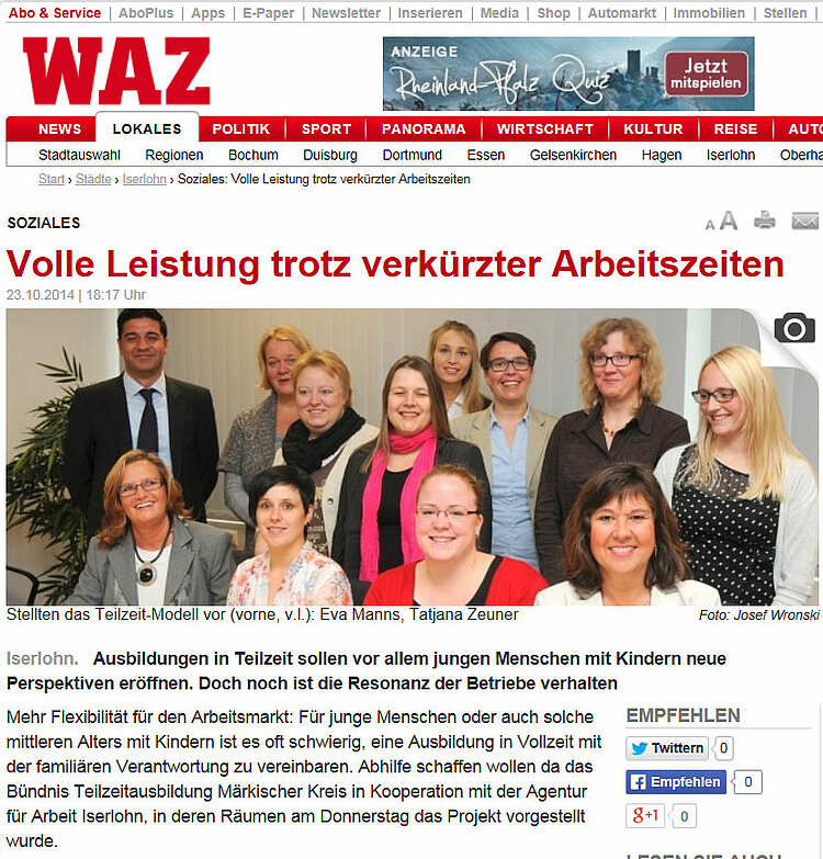 Bündnis Teilzeitausbildung stellte Projekt vor