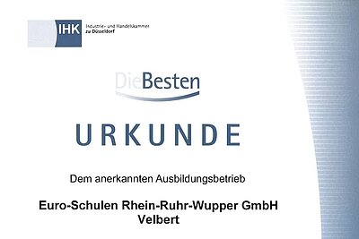 Erneut ausgezeichnet: IHK ehrt Euro-Schulen Erneut ausgezeichnet: IHK ehrt Euro-Schulen