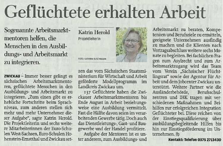Freie Presse berichtet über die Euro-Schulen Freie Presse berichtet über die Euro-Schulen