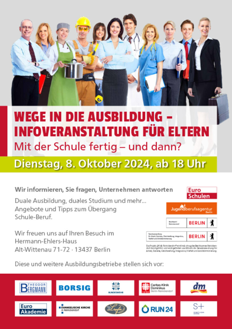 Plakat für die Infoveranstaltung "Wege in die Ausbildung" am 8. Oktober, ab 18 Uhr