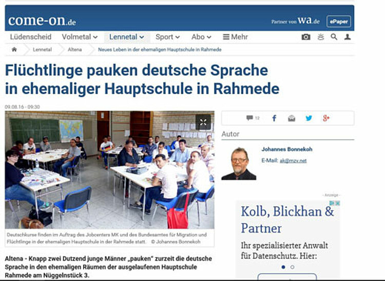 Presse berichtet über Deutschkursstart für Flüchtlinge in Altena Presse berichtet über Deutschkursstart für Flüchtlinge in Altena