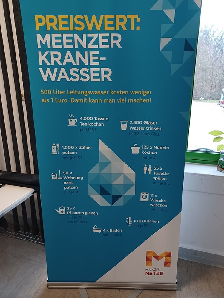Das Wasserwerk Schönau – immer eine Exkursion wert! Großes Roll-up mit Informationen und Abbildungen zum Wasserverbrauch.