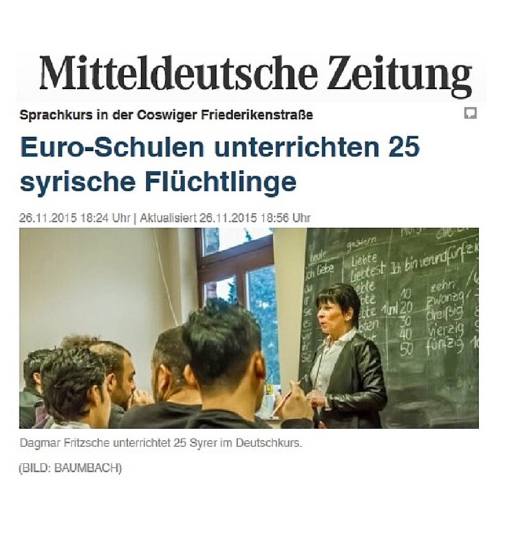 Euro-Schulen Dessau unterrichten 25 syrische Flüchtlinge Euro-Schulen Dessau unterrichten 25 syrische Flüchtlinge