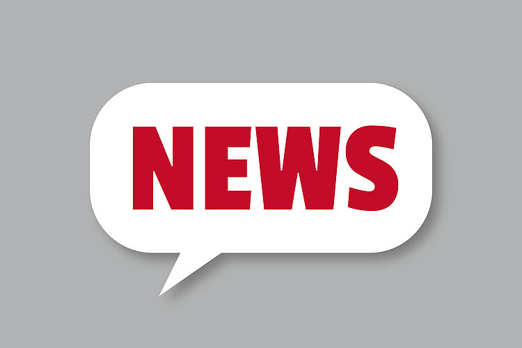 Prüfungsvorbereitungskurse starten in Minden In einer weißen Sprechblase steht in roter Schrift das Wort "News". Der Hintergrund ist grau.