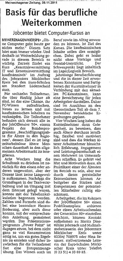 IT-Kurse für Ältere im Rahmen der Joboffensive 50+ im Auftrag des Jobcenters MK IT-Kurse für Ältere im Rahmen der Joboffensive 50+ im Auftrag des Jobcenters MK