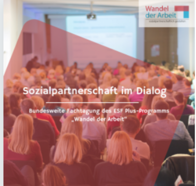 Ein Cover mit verschiedenen Personen im Hintergrund und der Aufschrift "Sozialpartnerschaft im Dialog"