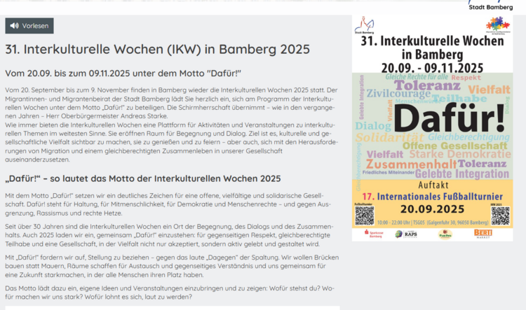 Euro-Schulen nehmen an 31. Interkulturellen Wochen in Bamberg teil Euro-Schulen nehmen an 31. Interkulturellen Wochen in Bamberg teil