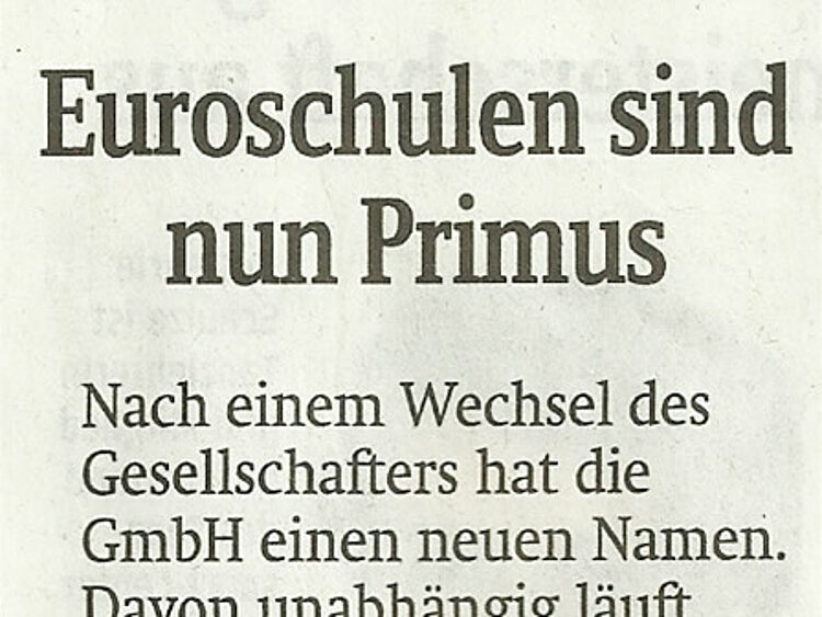 Euro-Schulen sind nun Primus Euro-Schulen sind nun Primus