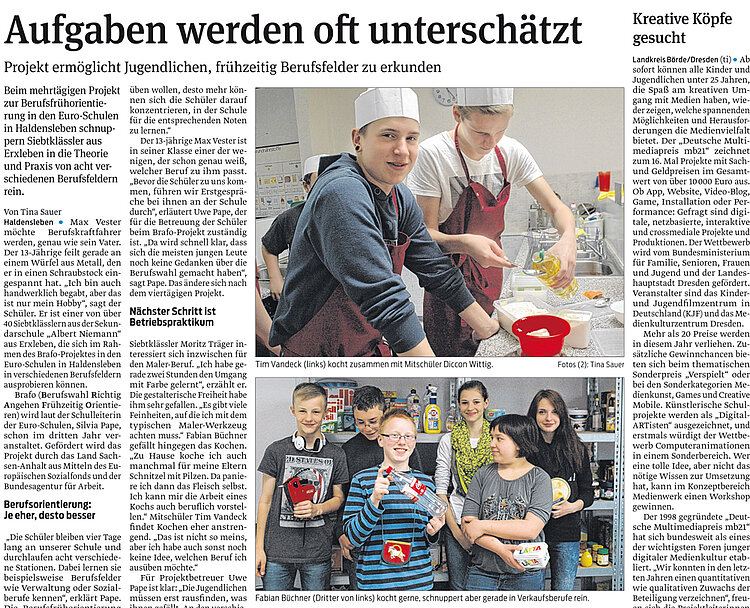 Volksstimme berichtet auf Jugendseite über BRAFO