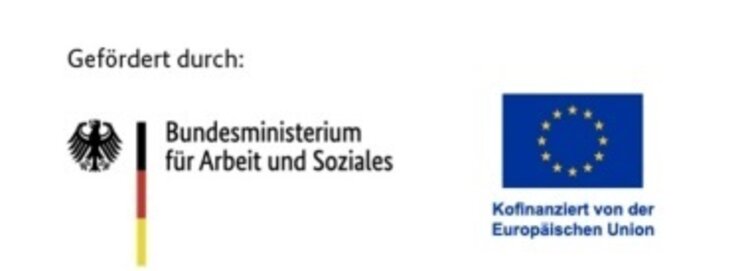 Logos des Bundesministeriums für Arbeit und Soziales und der EU zur Förderung des Projekts „HOGA-Resilienz“