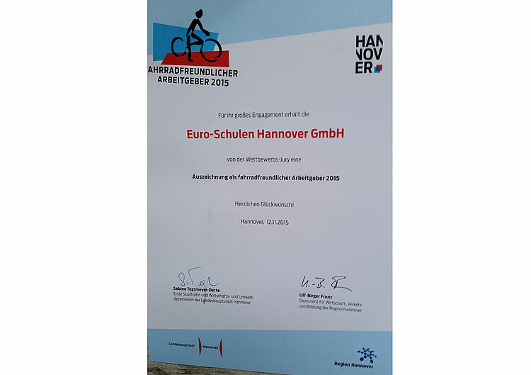 Fahrradfreundlicher Arbeitgeber 2015 Fahrradfreundlicher Arbeitgeber 2015