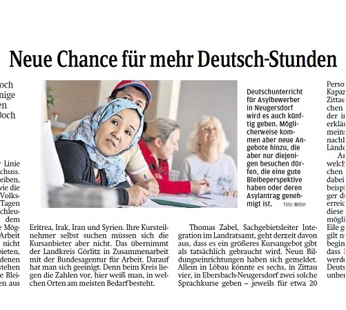 Zittauer Zeitung berichtet über Deutschkurse für Flüchtlinge Zittauer Zeitung berichtet über Deutschkurse für Flüchtlinge-1
